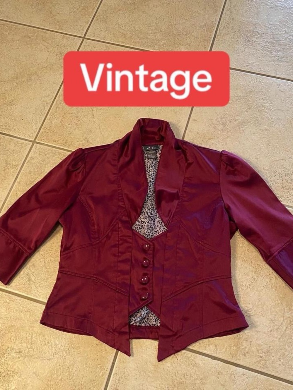 Dots Women's Burgundy Satin Blazer with Shawl Collar